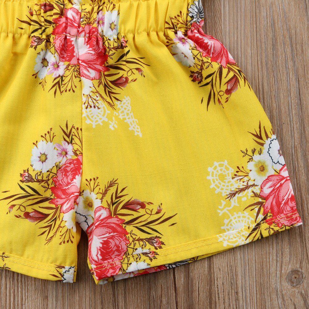 Kid Girls Summer Clothing Set Off Shoulder Floral Top + High Wait shorts 2Pcs Clothing Set