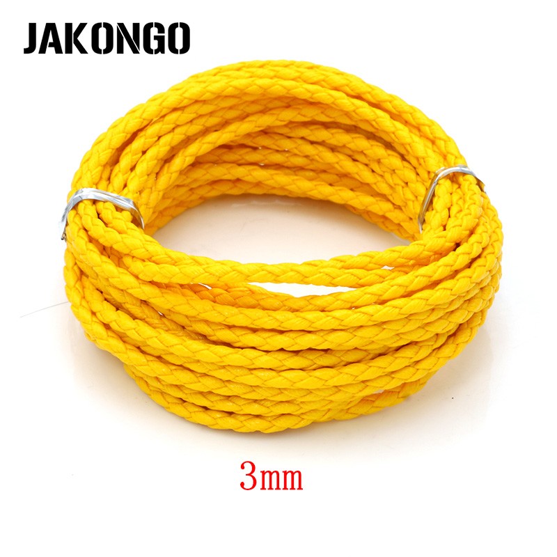 Jakongo 3mm rund flettet lædersnor til armbånd halskæde reb til smykkefremstilling diy tråd tilbehør 5m/ lot: Gul