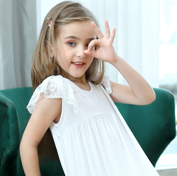 Meisje Pyjama Jurk Zomer Baby Meisjes Wit Nightgowns Jurken Meisje Fly Mouwen Lange Nachtkleding Jurk Kid Sleep Kleding