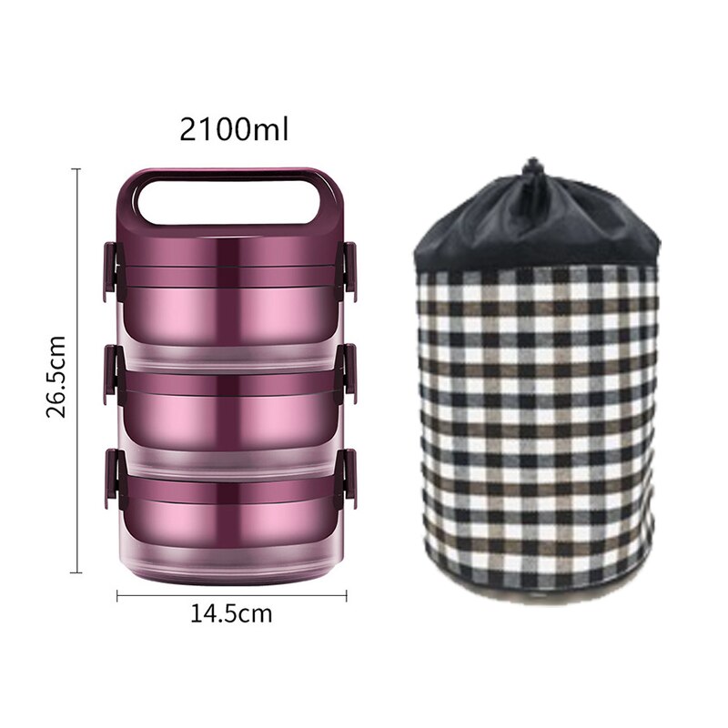 Roestvrij Staal Thermische Lunch Bento Box Voor Office Student Draagbare Multi Layer Picknick Voedsel Container Lekvrij Thermos Lunchbox: 3LayerRed with bag