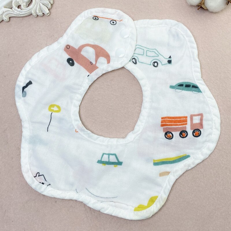 Cartoon Kinderen Slabbetjes 360 Roterende Bloemblaadje Bib Vier-Layer Mousseline Katoenen Baby Speeksel Slabbetjes Voeden Zorg Rijst Zak Leuke baby Slabbetjes: Car