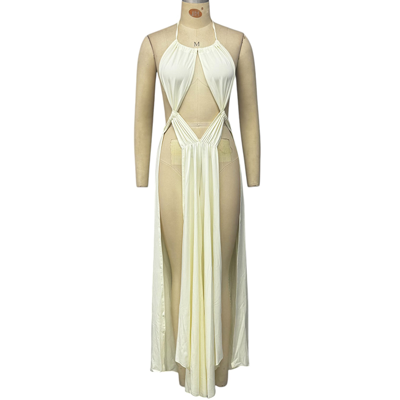 Wefads Jumpsuit Women's Summer Clothing Sexy Solid Sleeveless Halter Neck Backless Lace Up Slit Hollow Out Rompers Streetwear