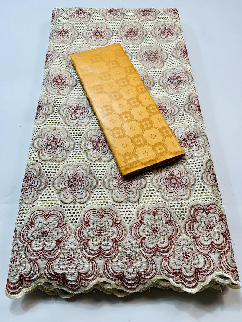 Cavia Bazin Rihce Brode Stof Met 100% Katoen Zwitserse Kant Stof Femme Gewaad Bazin Riche Brode Stof 2.5 + 2.5 yards/Set YKM023: AS PIC15