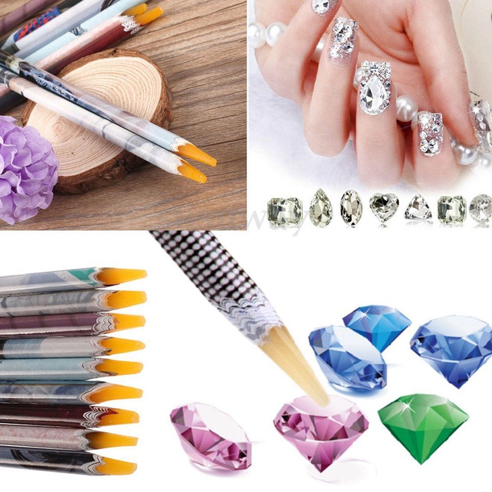 2x Steentjes Picker Potlood Diamant Nail Art Pen Pedicure Kristallen Wax Manicure