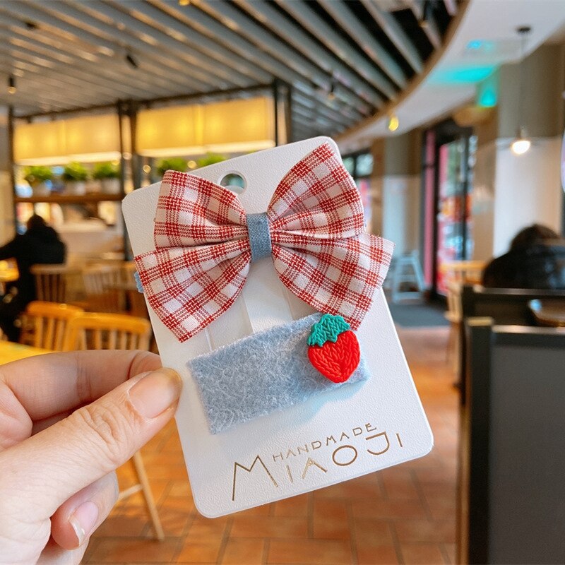 2 pinces à cheveux à carreaux et nœuds rayés pour petites filles, bandes élastiques pour enfants, accessoires pour cheveux de bébé: R2
