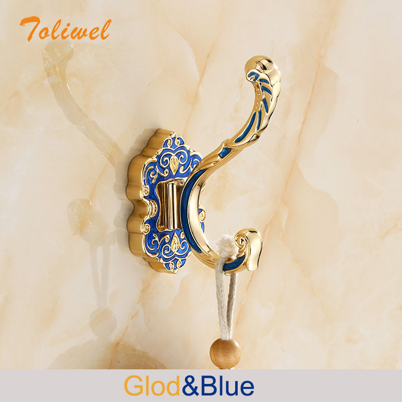 Aluminum Home Decor Nailless Folding Coat Hook Hallway Bedroom Door Hat Clothes Rack Hanger Kitchen Toilet Wall Brack Hooks: Glod Blue