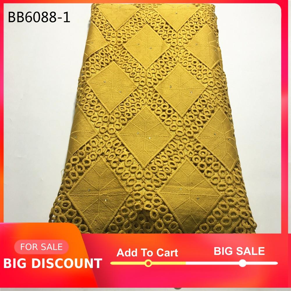 Dentelle africaine de cordon de couleur dorée, tissu de pour mariage nigérian, 5 yards