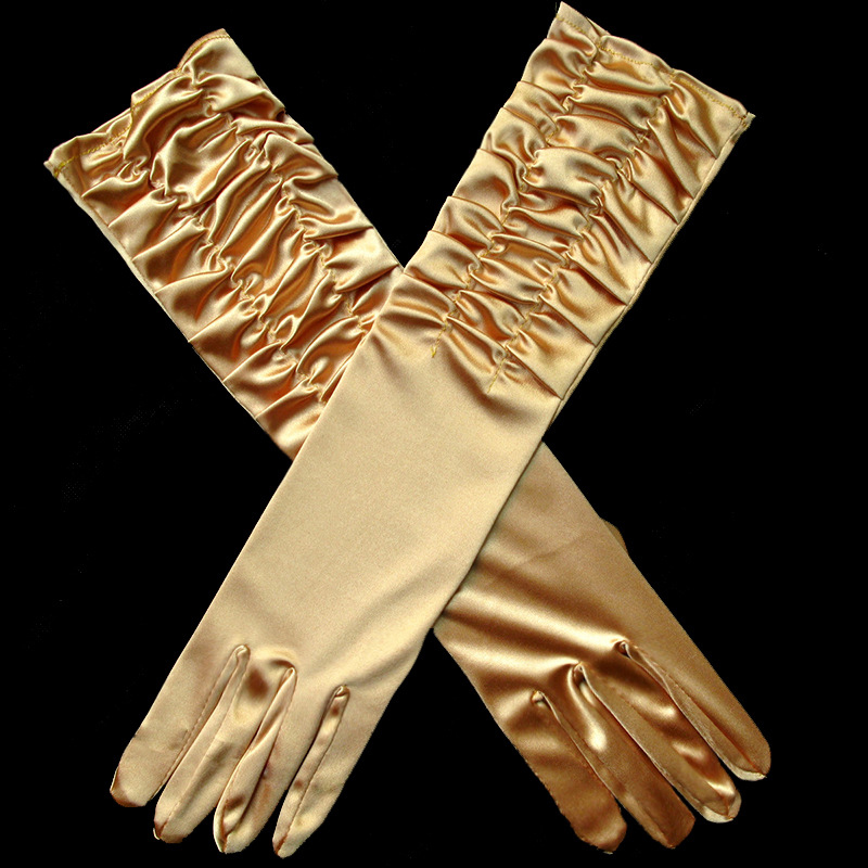 Gants longs en Satin extensible pour adulte, noir, blanc, rouge, gris, peau opéra/coude/poignet, Costume assorti pour femme