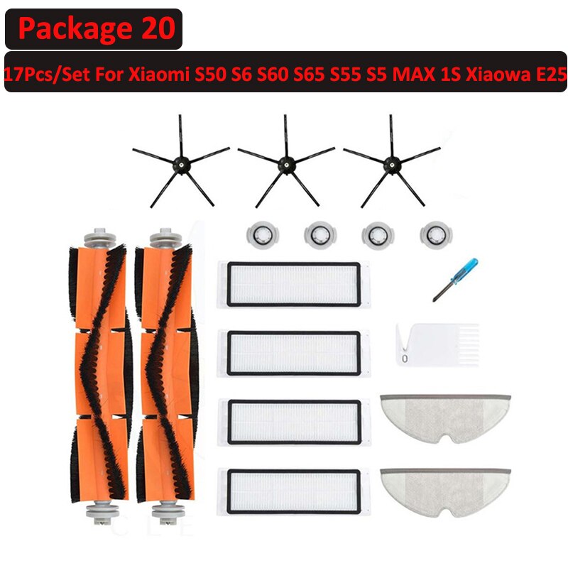 6 ~ 25 stk avtakbar rullesidebørstefiltersett til xiaomi roborock  s6 s60 s65 s5 max  t6 støvsuger feie tilbehør: Pakke 20
