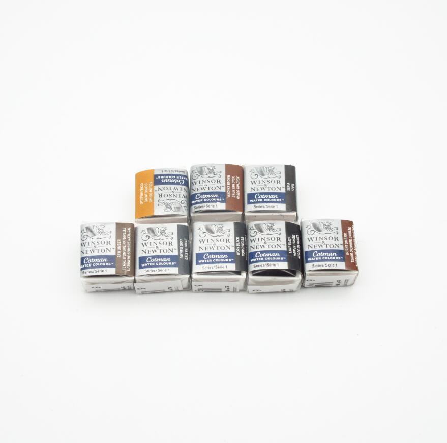 Winsor & newton cotman solid akvarellmaling halvpanne 40 farger blå akvarellpensler: Brun tone