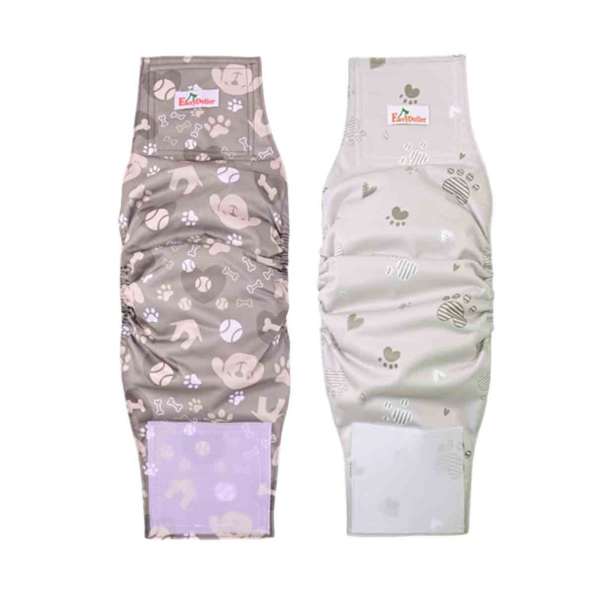 2 Pack Washable Male Dog Diaper Cute Cartoon Paw Print Pattern Pet Nappy Belly Band Wrap Reusable Sanitary Pants DogS Underwear: L / GRAY