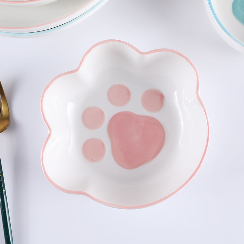 Kawaii Cat Claw Bowls Cartoon Ceramic Bowl Breakfast Dishes Home Cute Cat Dog Paw Western Food Salad Plate