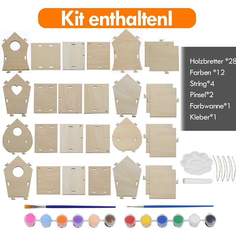 Children's Bird House Kit, 4 Pieces DIY Birdhouse for Painting Kit, Birdhouse Pigment Painting Unfinished Set