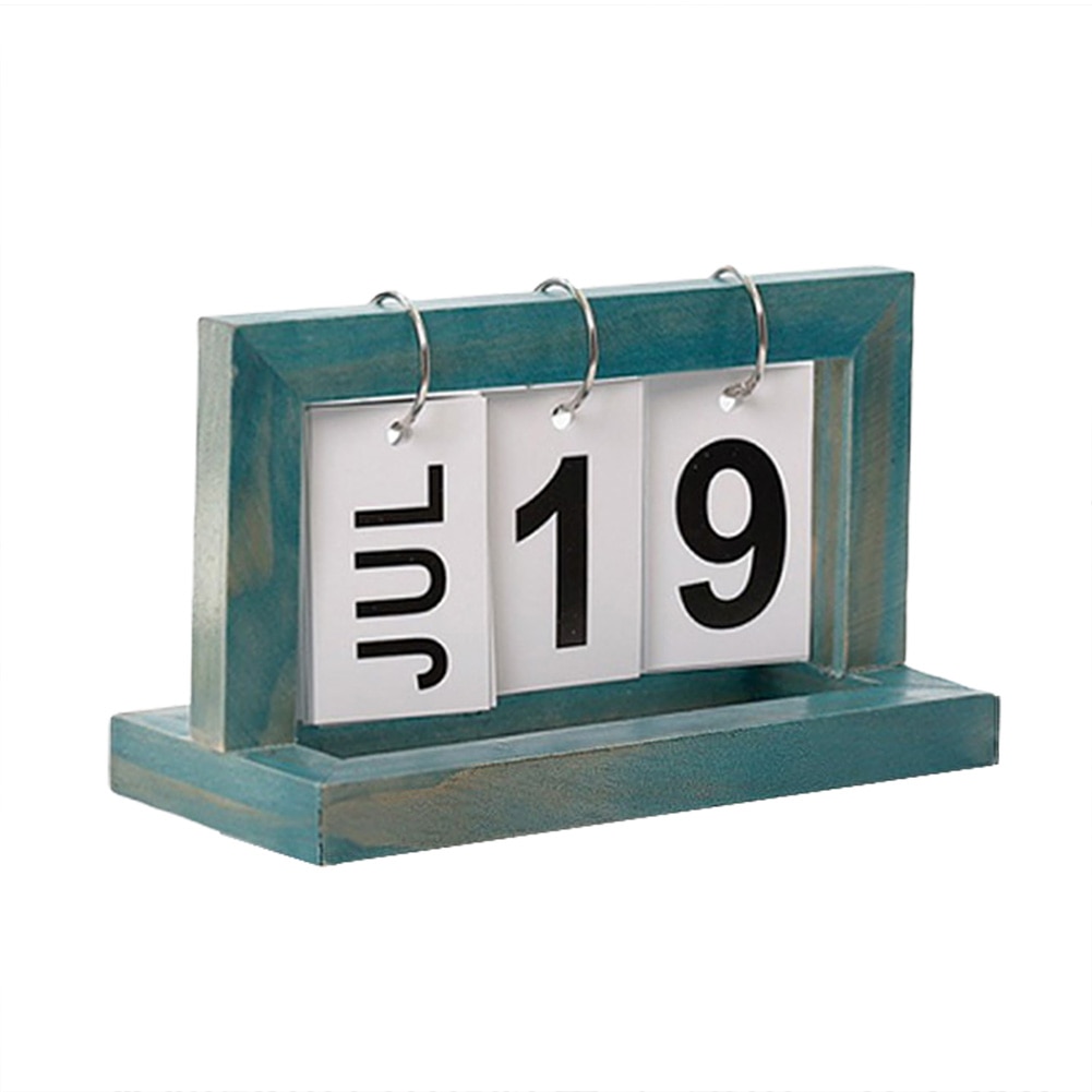Vintage træ desktop kalender kontor hjemme cafe desktop dekorative rustikke ornamenter gør det selv flip planner kalender kontorartikler: Blå