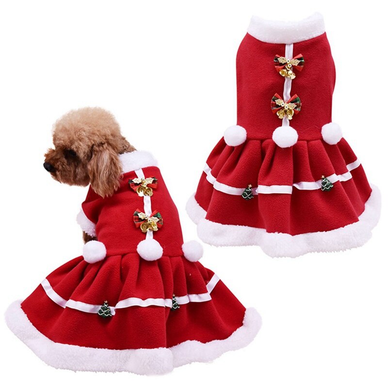 Animal de estimação outono inverno quente cachorro meninas traje filhote de cachorro quente velo vermelho vestido para o natal: XL