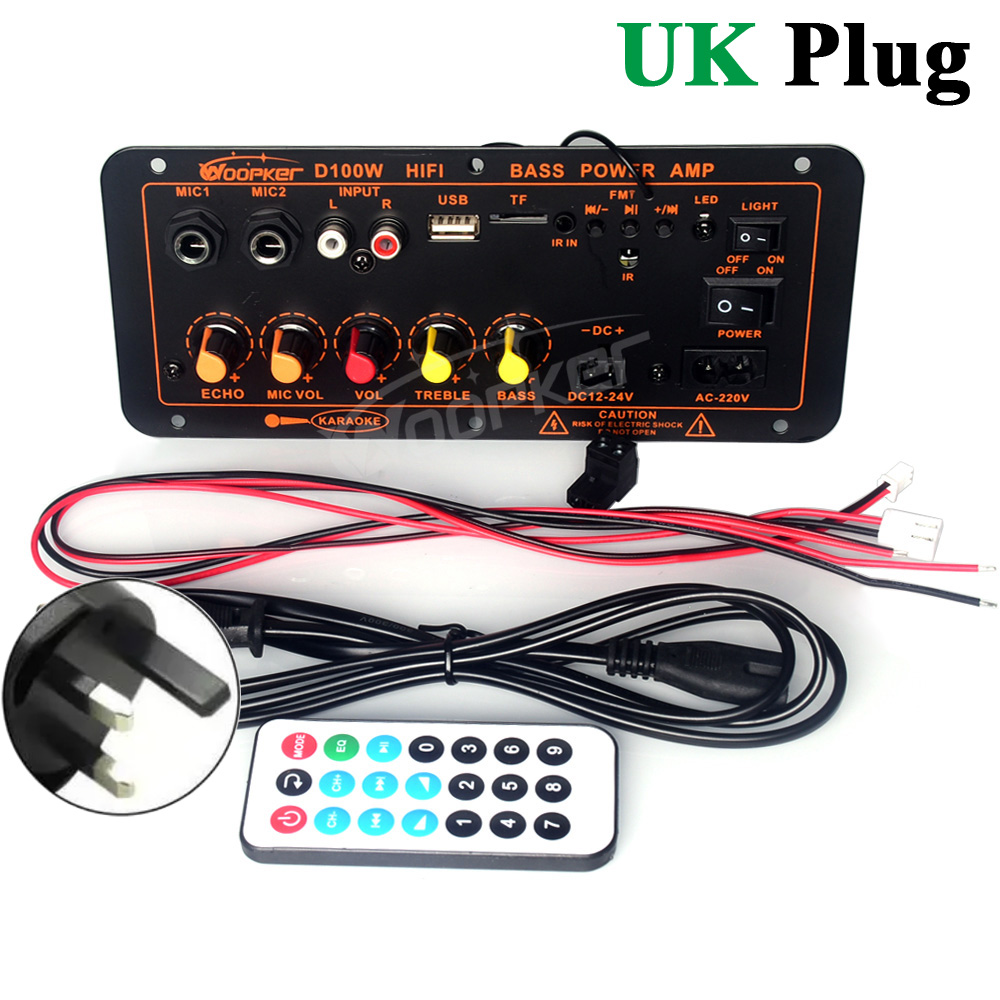 Woopker-placa amplificadora Bluetooth D100W, amplificador Digital Max 300W, 220V/12V/24V, compatible con micrófono Dual, reproductor MP3: Blanco
