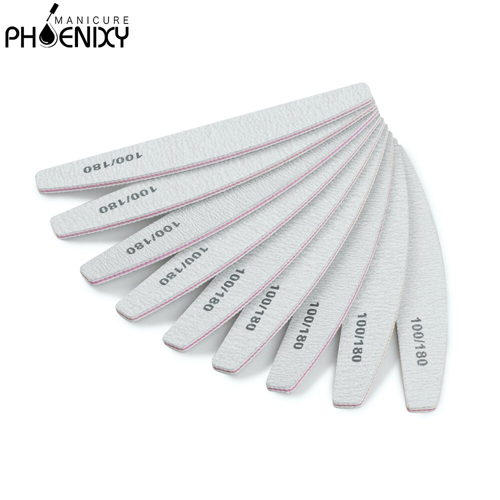 Phoenixy Nail File 100/180 Half Moon Sandpaper Nail Sanding Blocks Grinding Polishing Manicure Care Tools