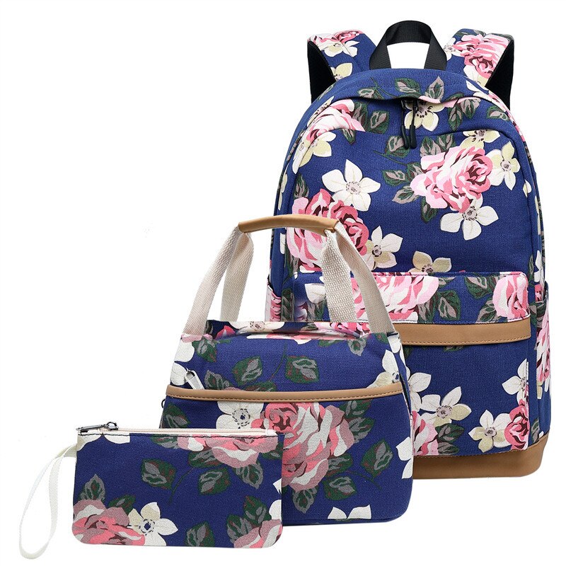 Bloemen Meisjes Rugzak voor School Lichtgewicht Bookbags Satchel College Tassen Tiener Meisjes Kids Schooltas Set Vrouwen Reizen Dagrugzak: X625 Blue 1 Set