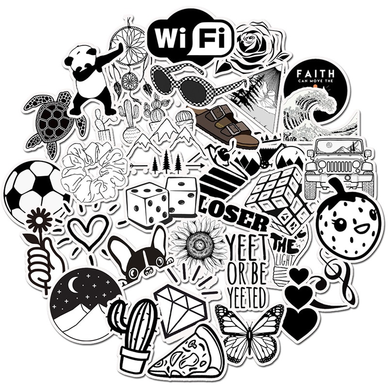 Vsco Stickers Black White 50PCS Waterproof Stickers Pack Girls For On Laptop PC Phone Suitcase Luggage Skateboard Toy Sticker