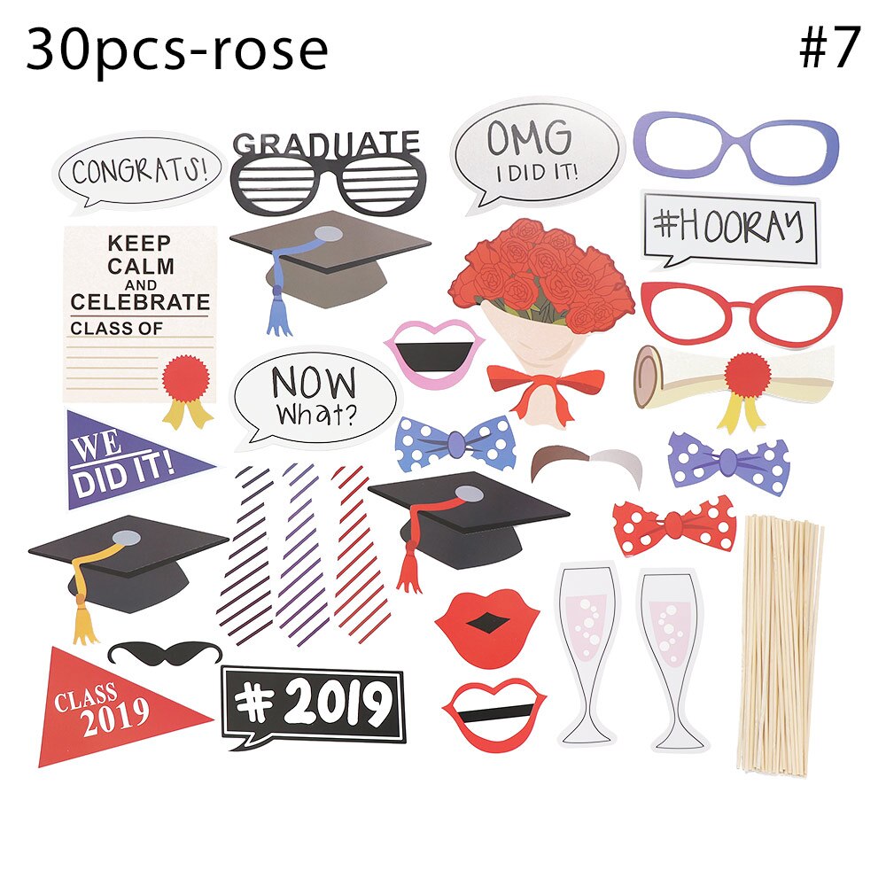 PhotoBooth DIY Crafts Romantic Photo Booth Props Graduation Party Decoration Cap Grad Congrats Graduated Supplies: 30pcs-rose