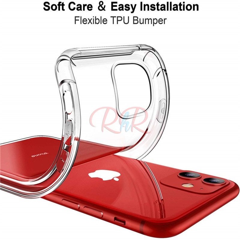 Funda trasera transparente a prueba de golpes para iphone, suave funda de silicona a prueba de golpes para iphone 12 Pro 11 Pro Max X XR XS 6 6S 7 8 Plus