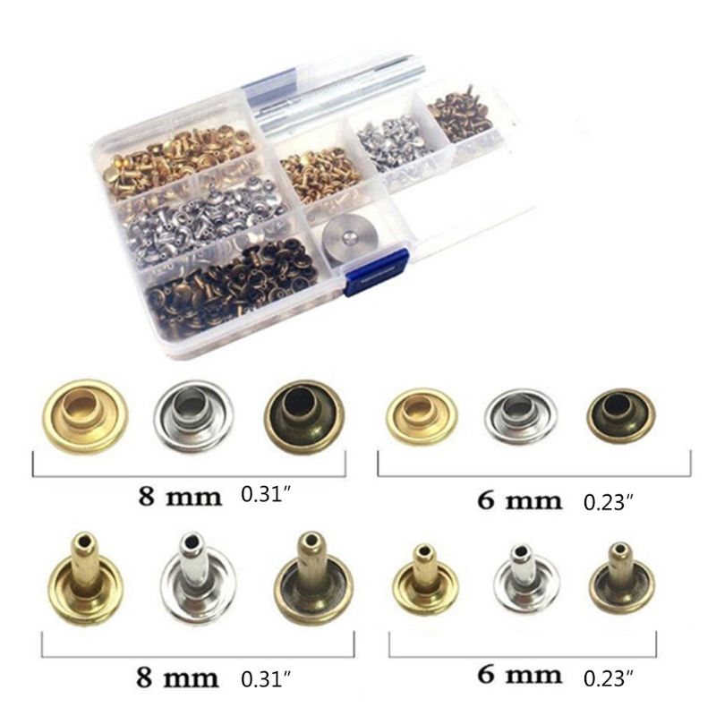 Leather Rivets Kit, 180 Sets Double Cap Brass Rivets Leather Studs with Setting Tools for Leather Repair and Crafts