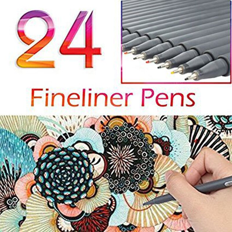 Fineliner pen sæt 24 farver fin spids skitsering skrift tegning tuscher penne fine line point markør sæt til journal planner