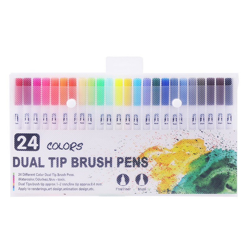 100 Kleuren Dual Tip Borstel Aquarel Markers Pen Art Fine Liner Tekenen Schilderen Graffiti Pen Schoolbenodigdheden: 24-colors-white