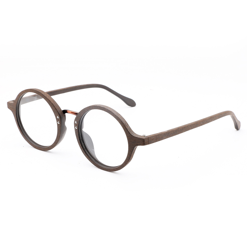 AZB Wooden Eyewear Frames Spectacle Retro Round Clear Glasses for Women Men Wood Optical Glasses Frame: coffee C19