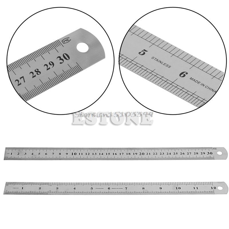 12" Double Side Stainless Steel Metric Metal Ruler Pocket Pouch Measurement 30CM G08 Whosale