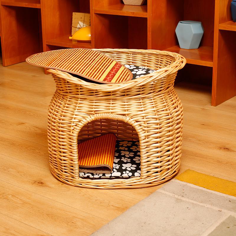 Nido de gato de verano de ratán, casa de gato universal para las cuatro estaciones, casa de campo, jaula de gato de doble capa, suministros de gatos extraíbles, nido de perro: 60x45x48cm  4