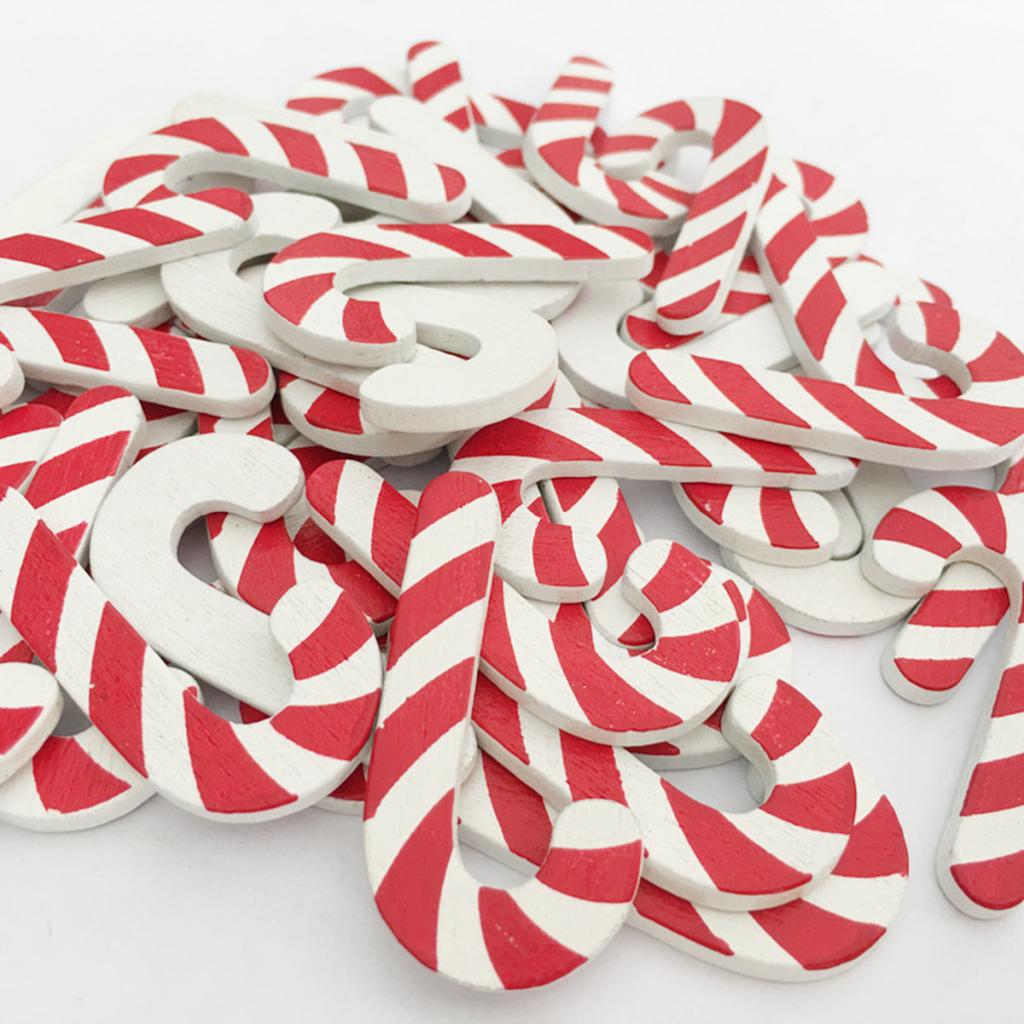 50x Candy Cane Walking Stick Wooden Shapes Ornament for for Kids DIY Craft Christmas Wedding Party Decoration Table Scatter