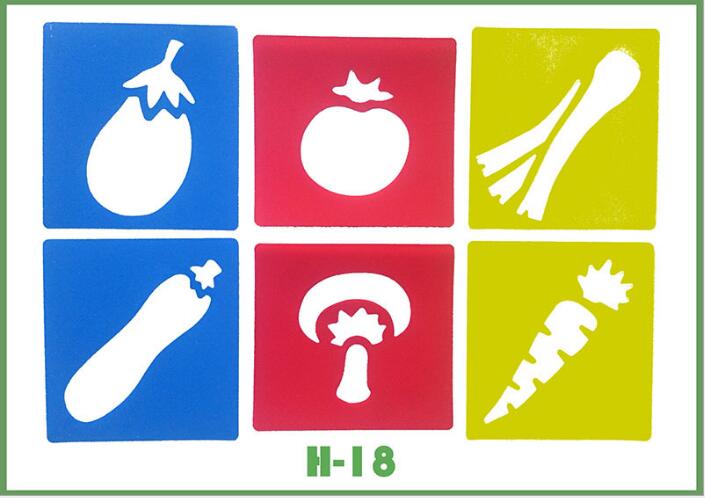 6 pezzi di Plastica Immagine Modello di Disegno Stencil Righelli Pittura Per Bambini Fai Da Te di Carta di Arte Colorazione Carte Raschiando Giochi di disegno GYH: H 18 Vegetable