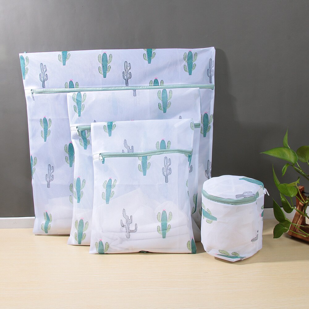 Washing Machine Pouch Pineapple Cactus Printing Zippered Mesh Laundry Bag Polyester Bags For Underwear Sock Pouch Clothes Bra