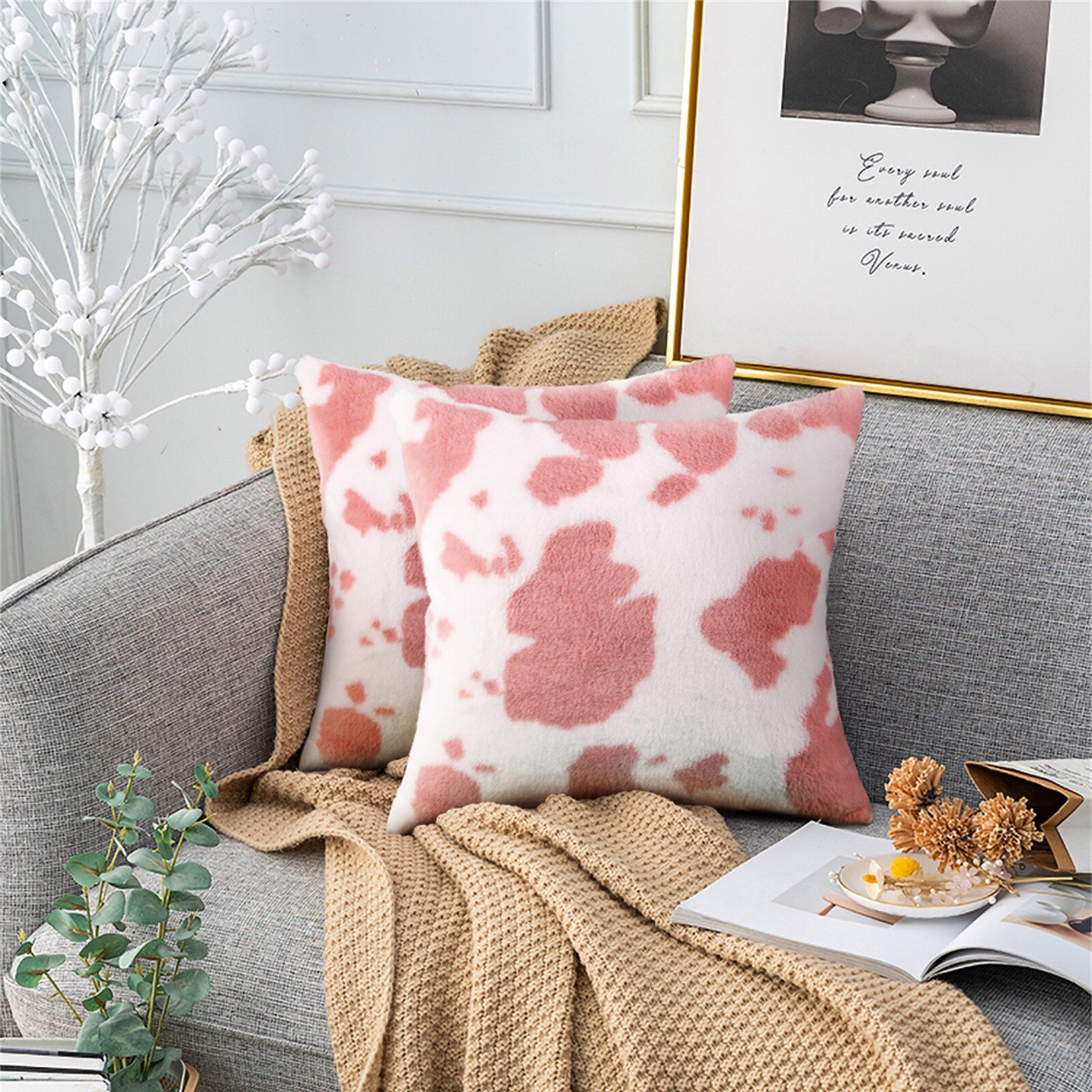 Vache Motif Taie D'oreiller En Peluche Motif Animal En Peluche Courte Canapé Famille Coussin Home Déco Coussin Canapé Наволочки Декоративные