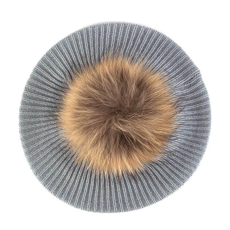 Vrouwen & # 39;s Gebreide Elegante Baretten Zacht Met Echte Pompom Vrouwelijke Kunstenaar Mode Retro Hoeden Dame Effen Kleur Franse Eenvoud Caps: Paars