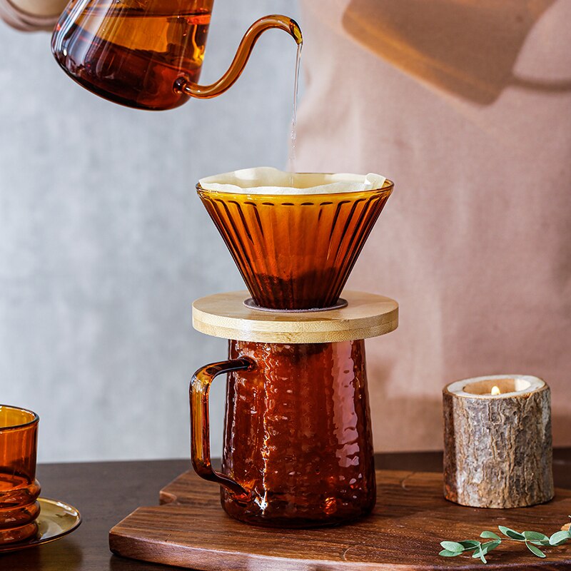 Konco Coffee Filter Glass Coffee Dripper Reusable Filters V60 Glass Coffee Filter Coffee Tools