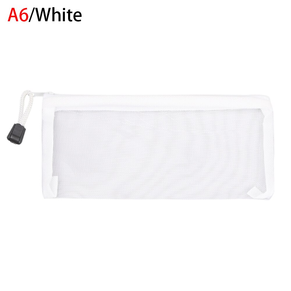 Effen Kleur Nylon Rits Etui Mesh Pen Zak Cosmetische Opslag Transparante Raster Handtassen Portemonnee Mode: A6 White