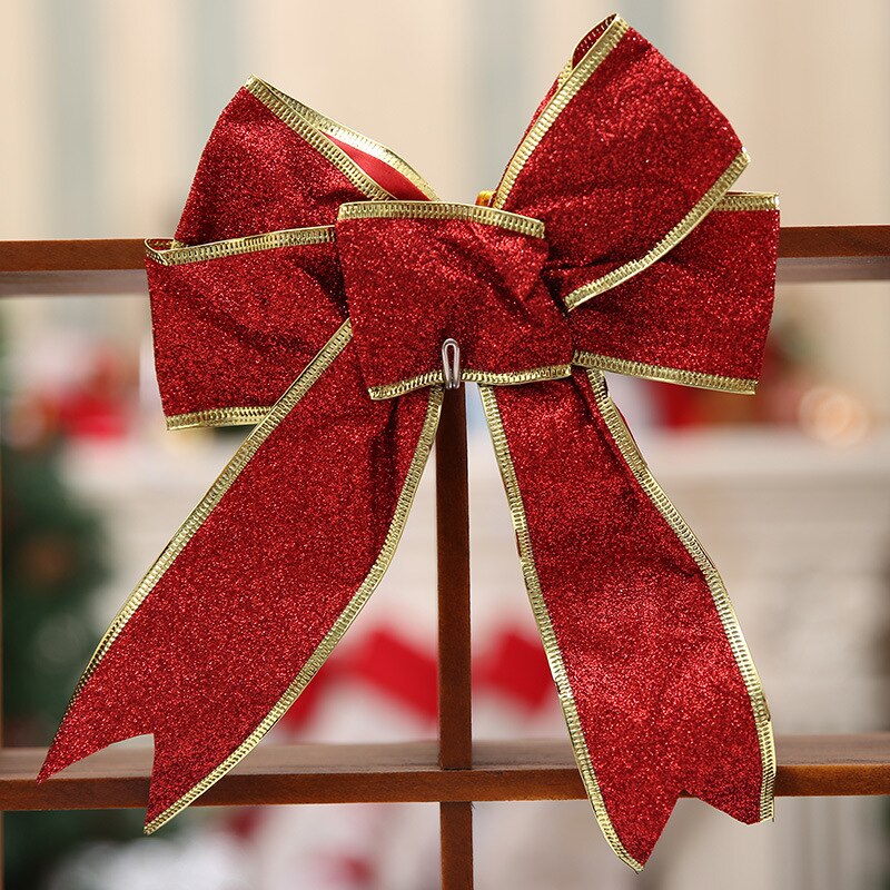 12 Nœuds De Noël Pailletés Avec Fil Métallique - Rouge Et Or, 5x5 Cm, Pour Sapin, Cadeaux, Couronne De Porte - 3