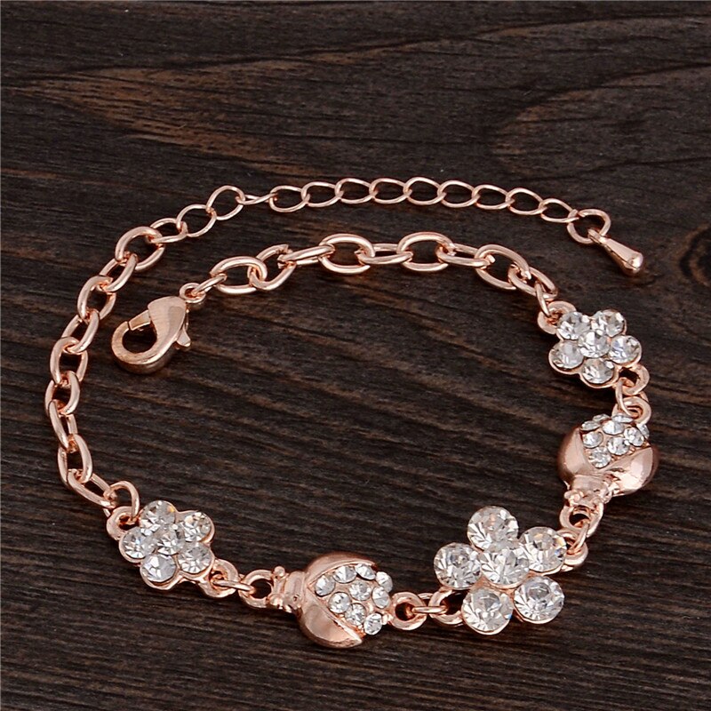 SHUANGR 1pc Rose Goud Kleur Wit Kristallen Vonken Hollow Chain Link Bangle Armband 7 ontwerpen TH358-TH364