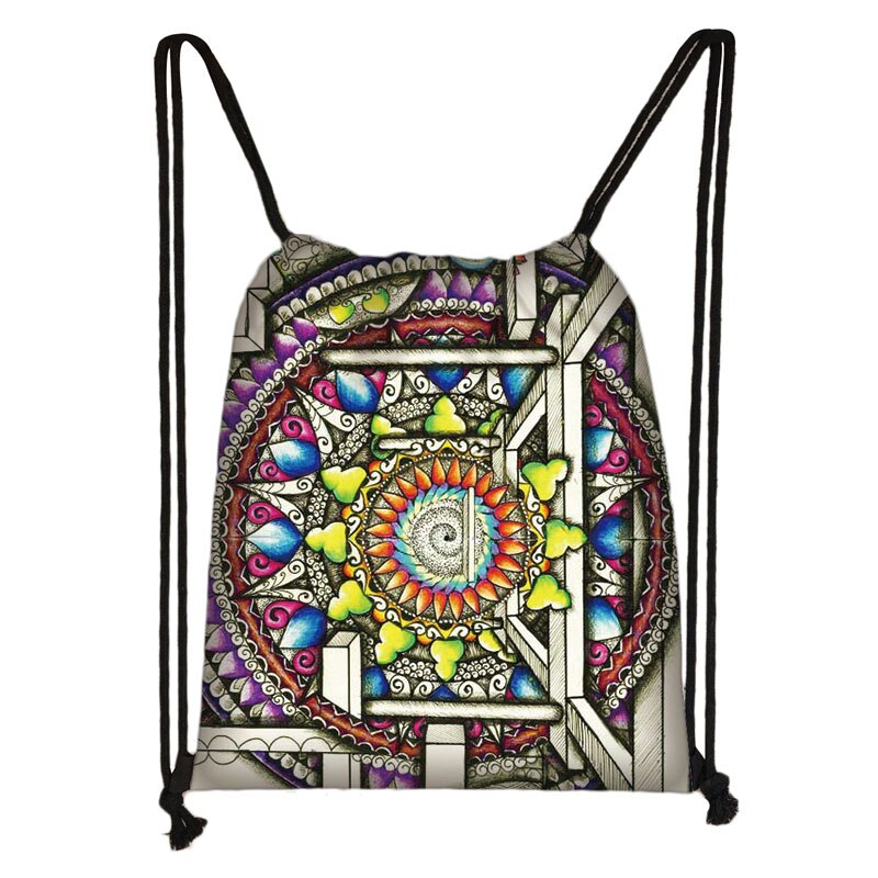 Mandala/hamsa fatima hand/buddha lotusblomma ryggsäck kvinna dragsko väska flickor förvaringsväska dam resväska: Skdmandala 09