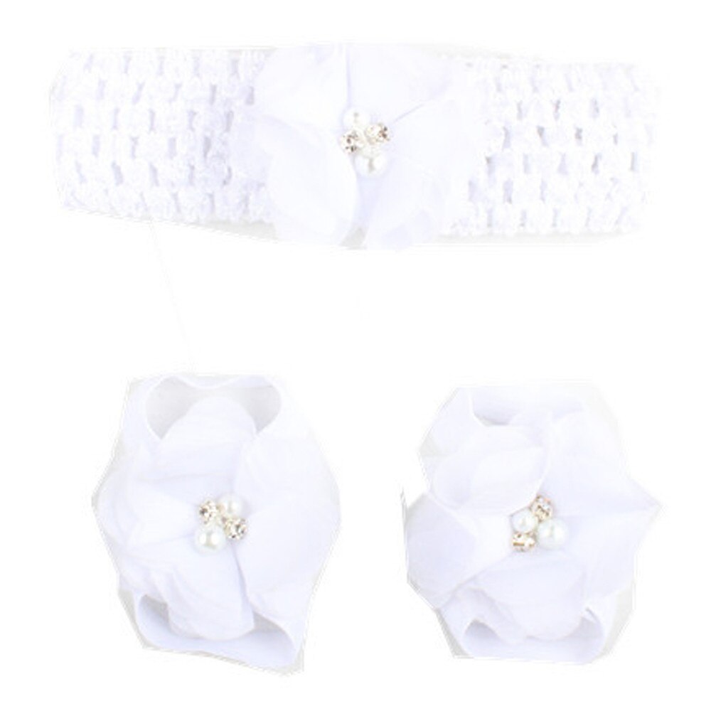 3 Pieces A Set Cute Baby Girls Toddler Flower Hairband Headband Flower Barefoot Sandal / Shoes Set Children Accessories