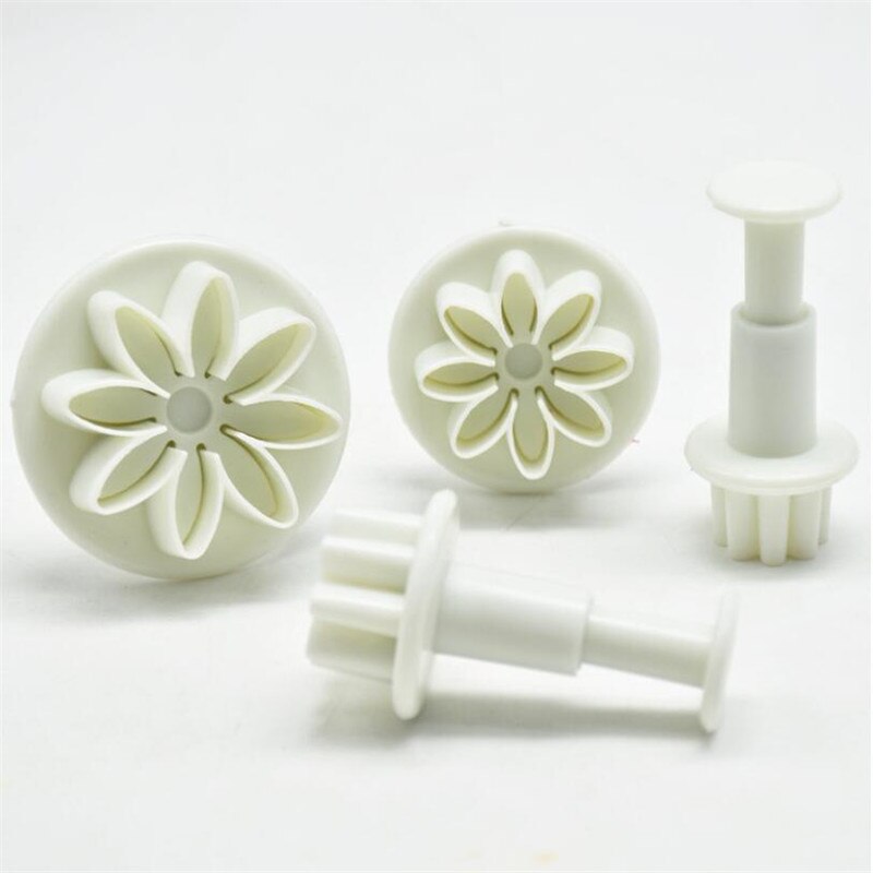 4 Stks/set Pruim Daisy Bloem Fondant Cookie Cutter Plunger Mold Cake Decorating Gereedschap Sugarcraft Biscuit Stempel Kerst Cutter