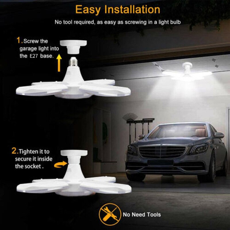 Plafoniera per box auto a portato luce calda bianca E27 base media 3800lm luce per box auto pieghevole 85-265V illuminazione interna per magazzino