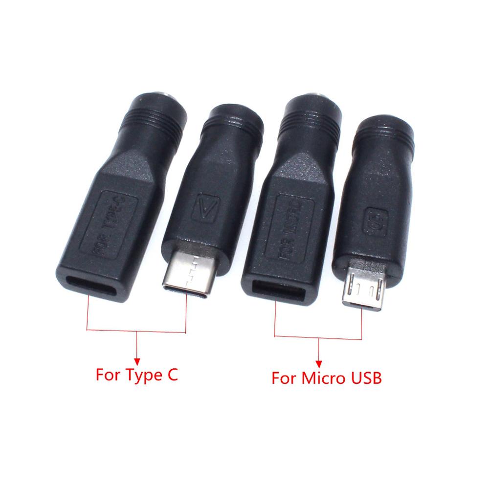 5v dc 5.5*2.1 voedingsaansluitingen naar micro-usb/type-c vrouwelijke  dc 5.5 mm x 2.1mm voedingsconnectoradapter