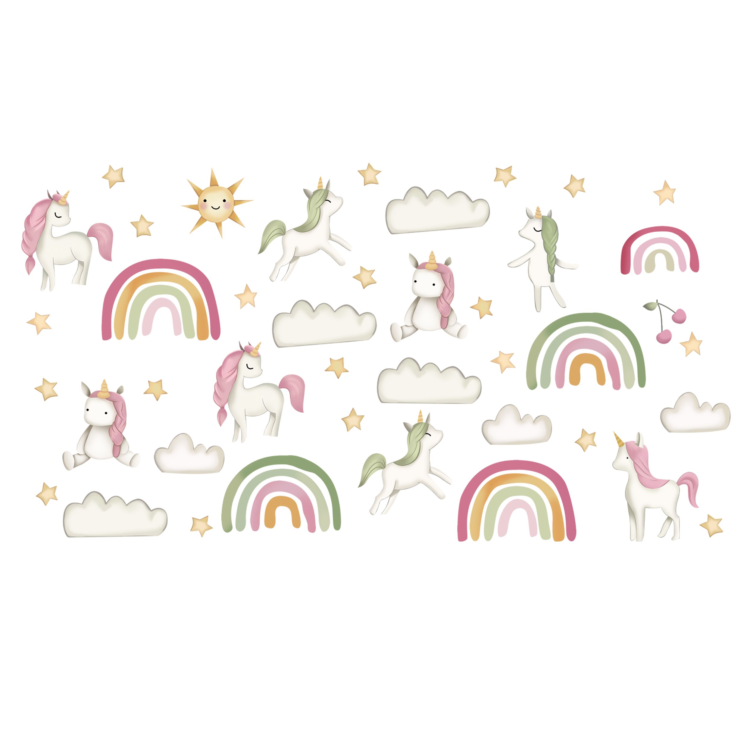 Cartoon Eenhoorn Muursticker Dromerige Cloud Sterren Regenboog Behang Home Decoratie Woonkamer Slaapkamer Muurtattoo Voor Kinderen