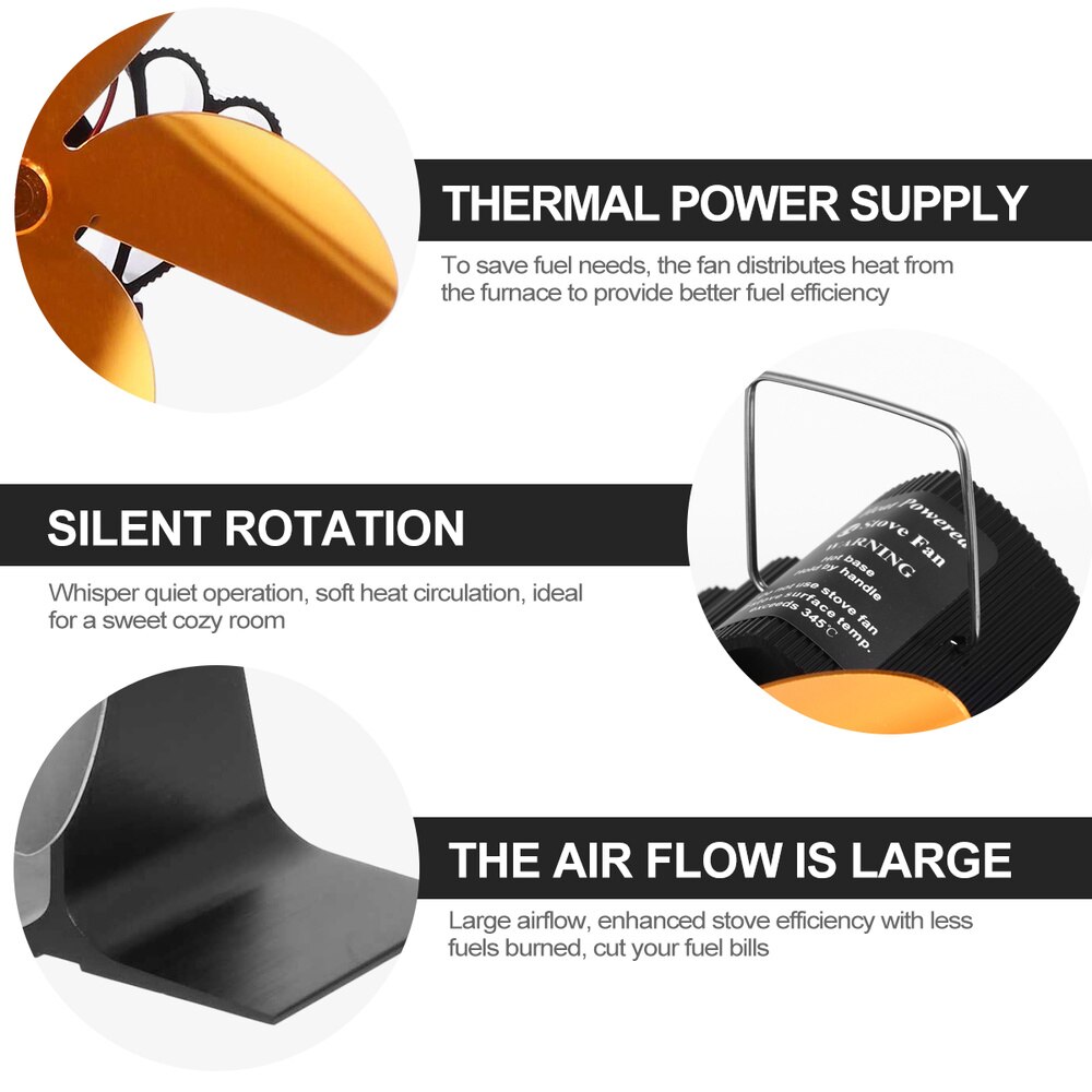 Thermal Power Fan Fireplace Fan 5 Blades Heat Powered Stove Fan Eco-friendly Fan