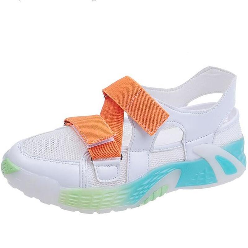 été crochet & boucle femmes sandales arc-en-ciel coloré maille chaussures femme sandales grosse plate-forme chaussures décontractées femmes sandales