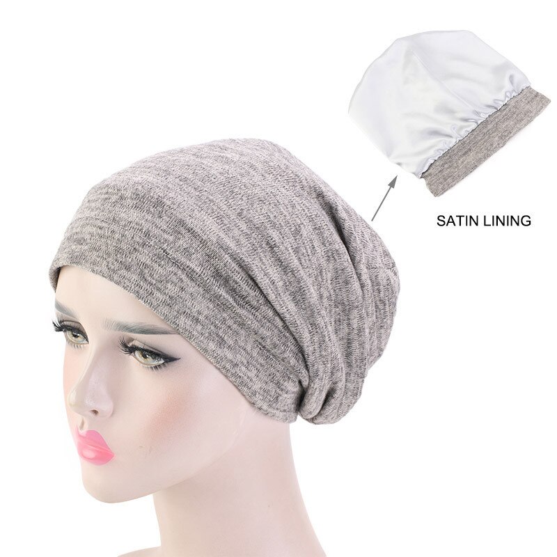 unisex donna uomo cappello da notte gonfio berretto fodera in raso notte berretto da notte cura dei capelli cofano copertura per la perdita dei capelli cappellino da notte Maglione cappelli: cachi