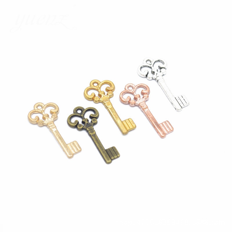 50pcs/lot Rose Gold/Silver Color 21*10mm Key Charms Pendants Handmade Decoration Key Charm for DIY Jewelry Making Findings